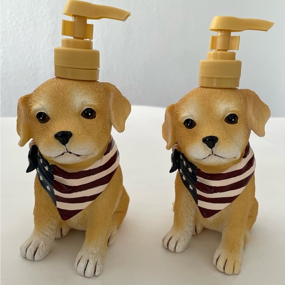 Kohl's Bath Et 2 Pcs Patriotic Golden Retriever Labrador Ceramic